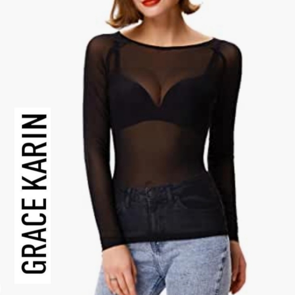 Grace Karin Long Sleeve Sheer Top - Picture 1 of 11